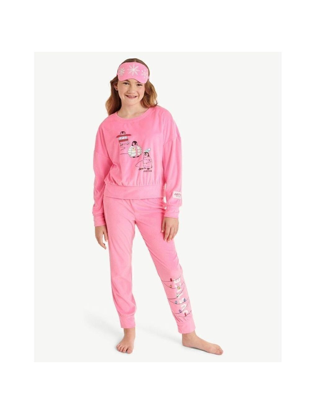 NWT Justice 3 Pcs Pink XL (16-18) Long Sleeve Top, Jogger & Eyemask, Pajama Set